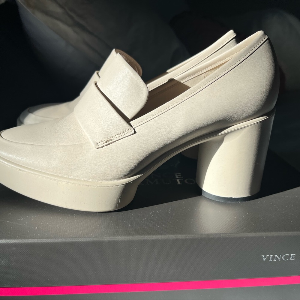 Vanilla White Leather Heeler Loafer
